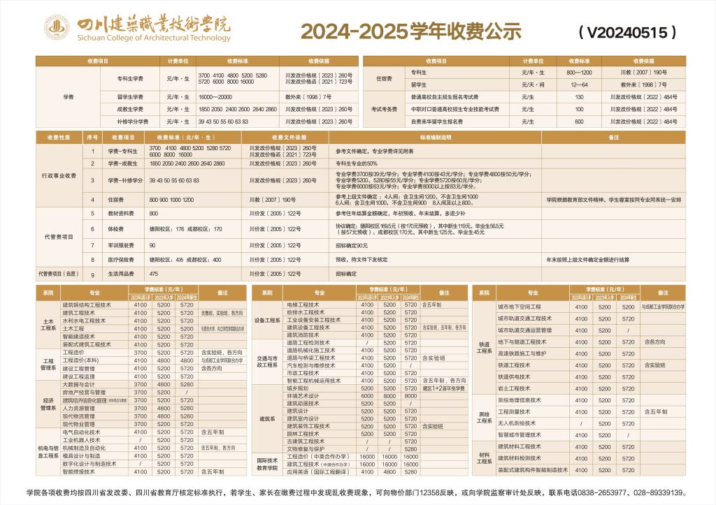 2024-2025学年收费公示
